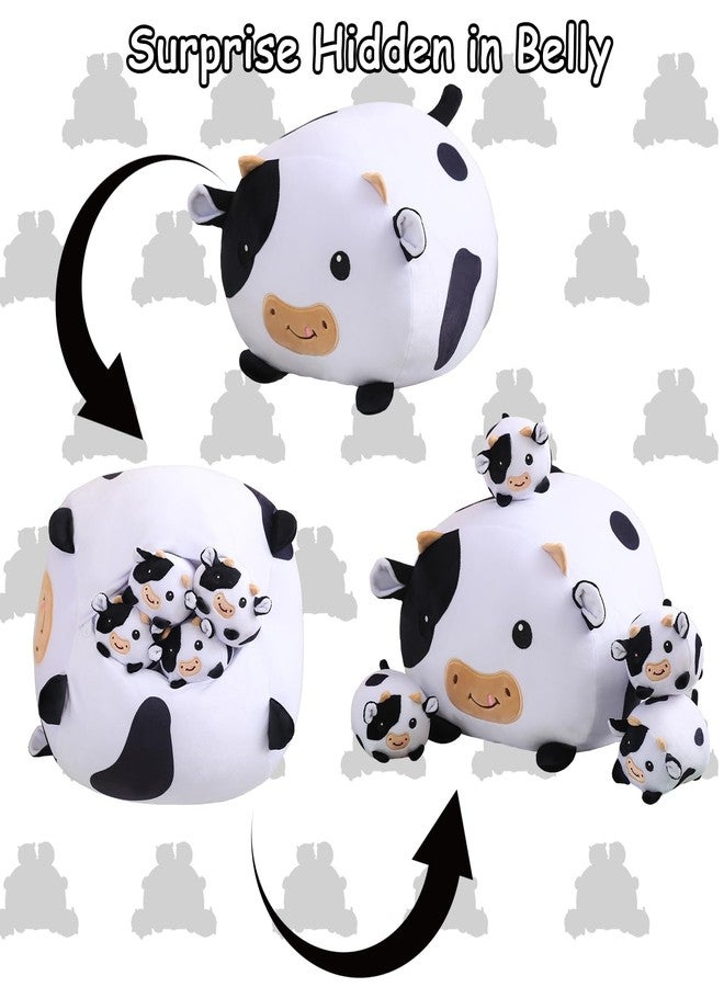 SQEQE Cow Stuffed Animal 5 in 1, Cute Cow Plush Bedtime Toys, Ultra Soft Dairy Cattle with 4 Babies Inside, Milk Cows Soft Plushies Pillow Gift for Kids Birthday Christmas Valentine's - Image 5